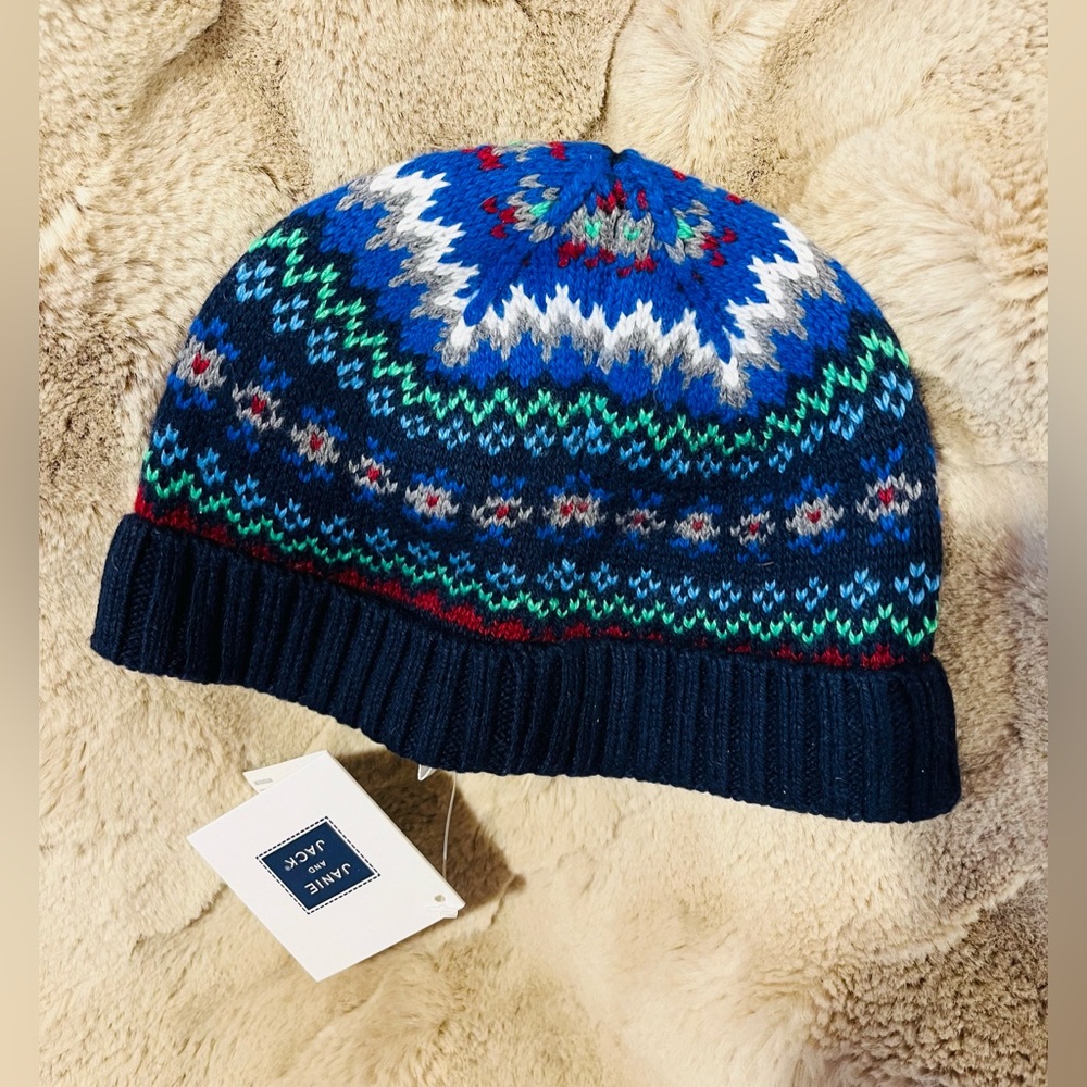 Janie & Jack Baby Boys Fair Isle Knit Winter Beanie Cap Hat Cotton Rayon 6-12 M